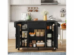 Isla de cocina móvil - encimera extensible - con toallero - con 1 cajón y 4 puertas - MDF -^ModernLuxe Online