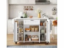 Isla de cocina móvil - encimera extensible - con toallero - con 1 cajón y 4 puertas - MDF -^ModernLuxe Clearance