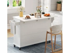 Isla de cocina móvil - encimera extensible - con toallero - con 1 cajón y 4 puertas - MDF -^ModernLuxe Clearance