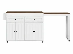 Isla de cocina móvil blanca - Carrito de cocina con 4 puertas y 2 cajones - Superficie extensible y especiero Blanco Online