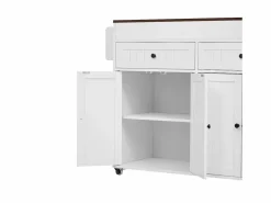 Isla de cocina móvil blanca - Carrito de cocina con 4 puertas y 2 cajones - Superficie extensible y especiero Blanco Online