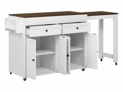 Isla de cocina móvil blanca - Carrito de cocina con 4 puertas y 2 cajones - Superficie extensible y especiero Blanco Online