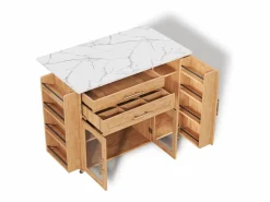 ModernLuxe Isla Cocina|Isla de cocina móvil central - mesa de comedor plegable - con espacio de almacenamiento y estante para especias - con ruedas - Natural