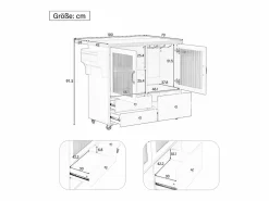 Hauss Spole Isla de cocina móvil con 2 puertas de cristal y 3 cajones - Mesa extensible - Blanco Outlet