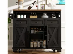 Merax Isla de cocina móvil con 3 cajones, 3 puertas y compartimento - 118 x 43/80 x 98 cm - MDF y metal - Negro Sale