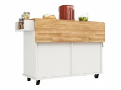 Merax Isla de cocina móvil con 4 puertas y 2 cajones - Tablero extensible - 106x50(78)x90,5cm - Madera MDF - y natural Blanco New