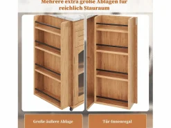 Merax Isla Cocina|Isla de cocina móvil con encimera abatible - 138 x 45 (70) x 90 cm - con estante + 2 cajones + 3 puertas - MDF - natural