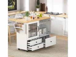 Isla de cocina móvil con mesa de comedor extensible - 100 x 42/70 x 91,5 cm - con puertas + 3 cajones - MDF - + natural^Merax Online