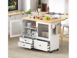Isla de cocina móvil con mesa de comedor extensible - 100 x 42/70 x 91,5 cm - con puertas + 3 cajones - MDF - + natural^Merax Online