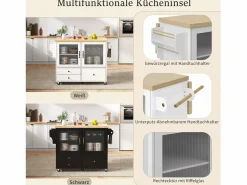 Isla de cocina móvil con mesa de comedor extensible - 100 x 42/70 x 91,5 cm - con puertas + 3 cajones - MDF - + natural^Merax Online