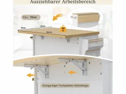 Isla de cocina móvil con mesa de comedor extensible - 100 x 42/70 x 91,5 cm - con puertas + 3 cajones - MDF - + natural^Merax Online