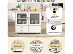 Isla de cocina móvil con mesa de comedor extensible - 100 x 42/70 x 91,5 cm - con puertas + 3 cajones - MDF - + natural^Merax Online