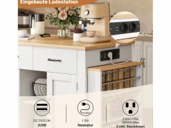 Merax Isla Cocina|Isla de cocina móvil con mesa extensible - 132/235 x 60 x 93 cm - mesa de bar con estantes + puertas + cajón - MDF -