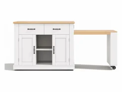 Merax Isla Cocina|Isla de cocina móvil con mesa extensible - 132/235 x 60 x 93 cm - mesa de bar con estantes + puertas + cajón - MDF -