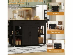 Isla de cocina móvil extensible - 120 x 50/77 x 91,5 cm - con barra + tomas de corriente + 2 cajones + 2 puertas - MDF - + natural^Merax Outlet