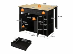 Isla de cocina móvil extensible - 120 x 50/77 x 91,5 cm - con barra + tomas de corriente + 2 cajones + 2 puertas - MDF - + natural^Merax Outlet