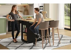 Isla de cocina móvil extensible - 120 x 50/77 x 91,5 cm - con barra + tomas de corriente + 2 cajones + 2 puertas - MDF - + natural^Merax Outlet