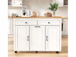 Merax Isla de cocina móvil extensible - 120 x 40/75 x 92 cm - con 3 puertas + 2 cajones - MDF - Blanco Online