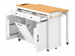 Merax Isla de cocina móvil extensible - 120 x 40/75 x 92 cm - con 3 puertas + 2 cajones - MDF - Blanco Online