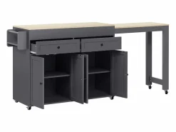 Isla Cocina|Isla de cocina móvil - Carrito de cocina con 4 puertas y 2 cajones - Superficie extensible y especiero