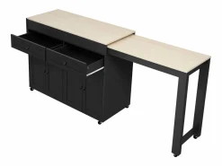 Isla de cocina móvil negra - Carrito de cocina con 4 puertas y 2 cajones - tablero de madera extensible y especiero^ Online