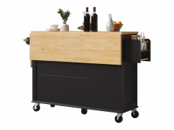 Isla de cocina negra - Carrito de cocina con 2 cajones y 4 puertas de cristal - especiero y toallero Negro Discount