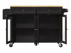 Isla de cocina negra - Carrito de cocina con 2 cajones y 4 puertas de cristal - especiero y toallero Negro Discount