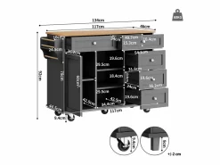 Isla de cocina negra con 5 cajones - Carrito de cocina de 1 puerta con 3 compartimentos abiertos - Especiero y toallero^ Discount