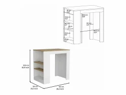 Isla de cocina Portree en melamina 3 estantes y almacenamiento abierto , 91.28 cm X 92 cm X 59 cm ,^TuHome Sale
