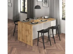 Isla Cocina|Isla de cocina Sole con 2 puertas en brillo y roble 160x90x90 cm