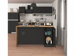 Isla de cocina Sole con 2 puertas en antracita mate/roble 160x90x90 cm Gris antracita Clearance