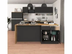 Isla Cocina|Isla de cocina Sole con 4 puertas y 4 cajones, color antracita mate/roble, 200 x 90 x 90 cm