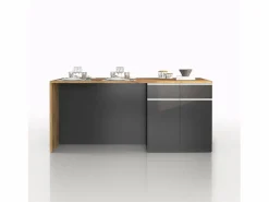 Isla Cocina|Isla de cocina Sole con 4 puertas y 4 cajones, color antracita mate/roble, 200 x 90 x 90 cm