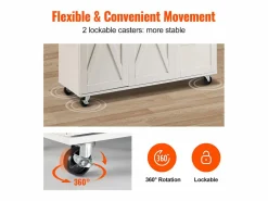 Isla de Cocina, SucceBuy Carrito de Cocina de 115 cm con Ruedas, Armario de Almacenamiento con Cajón y Estante Blanco Best