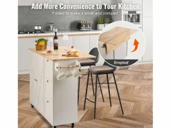Isla de Cocina, SucceBuy Carrito de Cocina de 115 cm con Ruedas, Armario de Almacenamiento con Cajón y Estante Blanco Best
