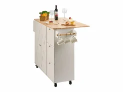 Isla de Cocina, SucceBuy Carrito de Cocina de 115 cm con Ruedas, Armario de Almacenamiento con Cajón y Estante Blanco Best