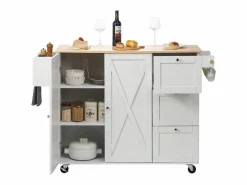 Isla de Cocina, SucceBuy Carrito de Cocina de 115 cm con Ruedas, Armario de Almacenamiento con Cajón y Estante Blanco Best