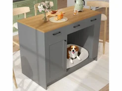 ModernLuxe Isla Cocina|Isla de cocina 120x60x90 cm - con 3 cajones y 1 puerta - estantes abiertos - espacio de descanso para mascotas - +natural