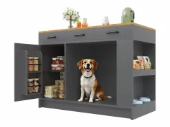 ModernLuxe Isla Cocina|Isla de cocina 120x60x90 cm - con 3 cajones y 1 puerta - estantes abiertos - espacio de descanso para mascotas - +natural