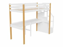 it litera 90 x 200, altillo con escritorio, cama infantil con escalera de almacenamiento, barandilla de seguridad, Blanco Sale