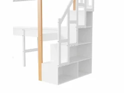 it litera 90 x 200, altillo con escritorio, cama infantil con escalera de almacenamiento, barandilla de seguridad, Blanco Sale