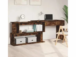 Garden Furniture Jakobstad Escritorio de esquina contrachapada roble ahumado 200x50x76 cm Marru00f3n