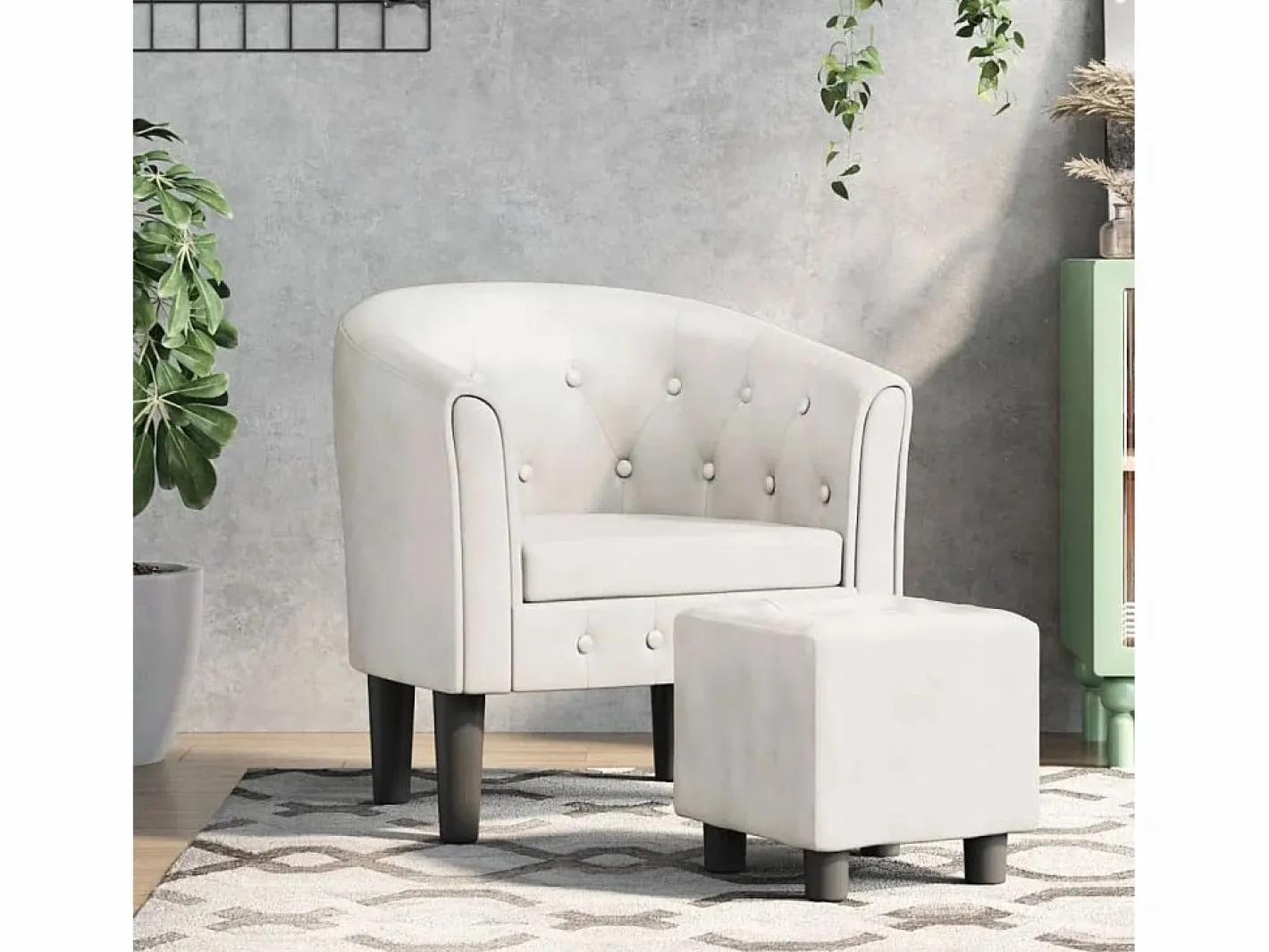 Garden Furniture Jalkar Sillón con taburete cuero sintético Blanco Best