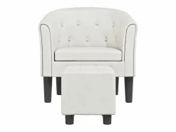 Garden Furniture Jalkar Sillón con taburete cuero sintético Blanco Best