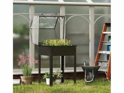 Jardinera elevada con tapa transparente, de metal resistente, color (60 x 60 x 120 cm) Negro Clearance