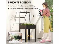 Jardinera elevada con tapa transparente, de metal resistente, color (60 x 60 x 120 cm) Negro Clearance