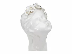 Jarrón de cerámica blanca con cara de mujer 10x14x26 cm Blanco Online