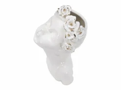 Jarrón de cerámica blanca con cara de mujer 10x14x26 cm Blanco Online