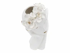 Jarrón|Jarrón de cerámica blanca con cara de mujer 16,5x14x27,3 cm