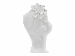 Jarrón de cerámica blanca con cara de mujer 10,5x10x24,7 cm Blanco Best